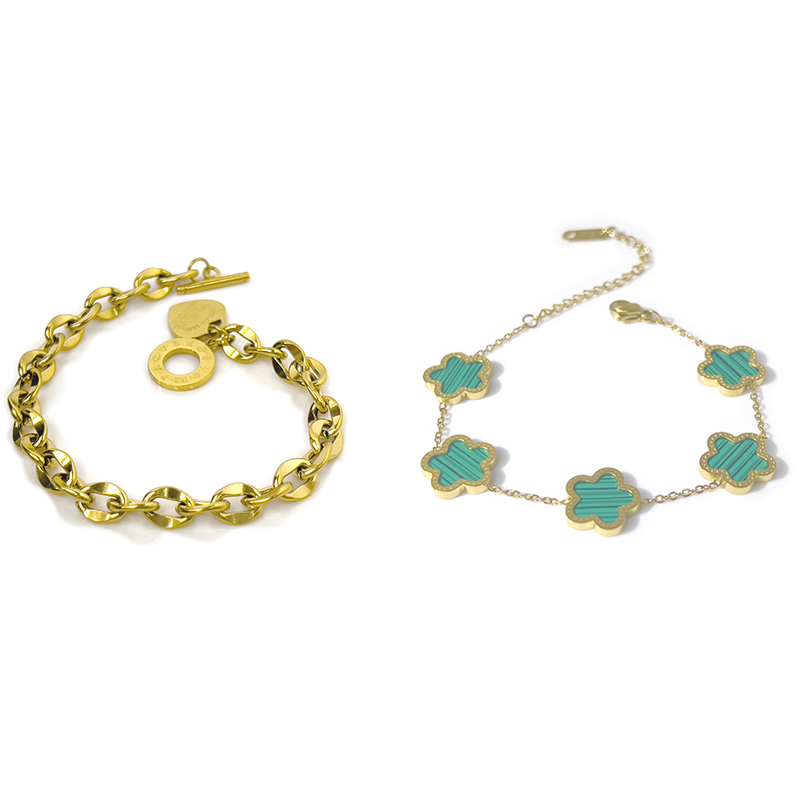 Clover Face Dot & Heart Bracelet