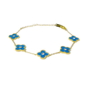 四叶草单面镶钻手链-蓝色