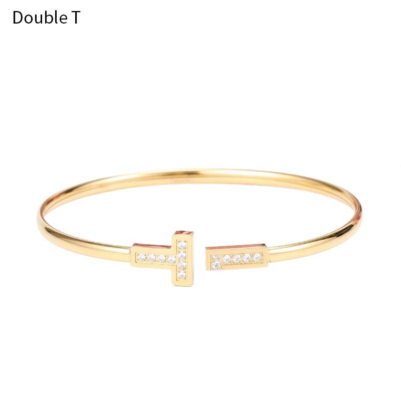 Double T Full-Diamond Open Bangle