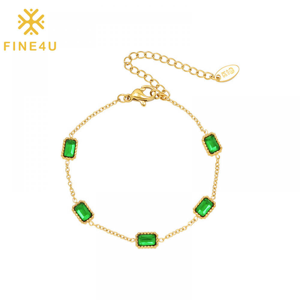 Fashion Bracelet En Acier Inoxydable 2024 Stainless Steel 18K Gold Plated Emerald Zircon Bracelet Women