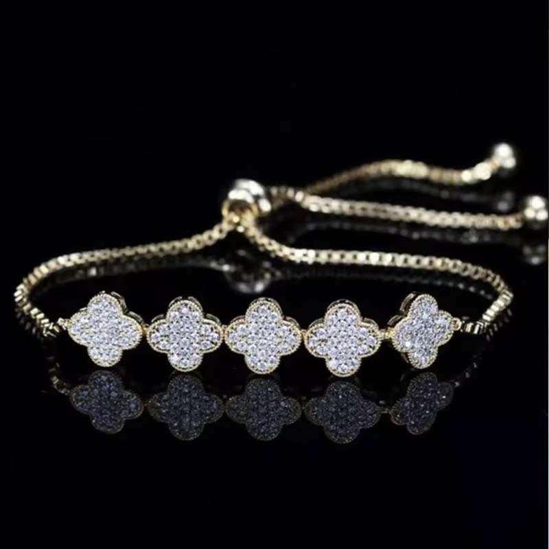 Full-Diamond Clover Drawstring Bracelet
