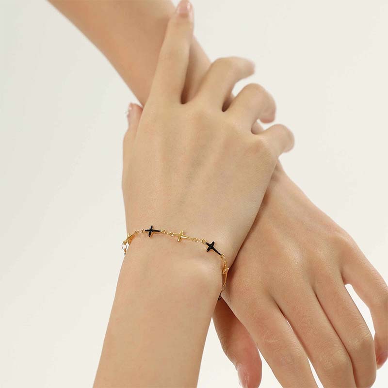 Second image of Gilded Black-White Cross Star Bracelet