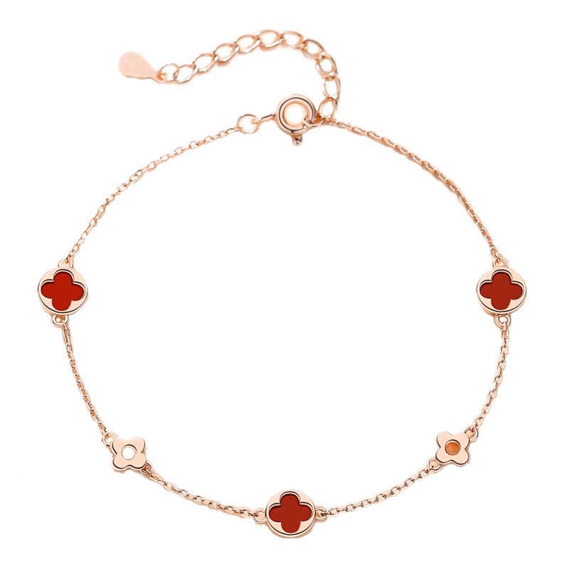 Rose Gold Red Enamel Four-Leaf Clover Bracelet