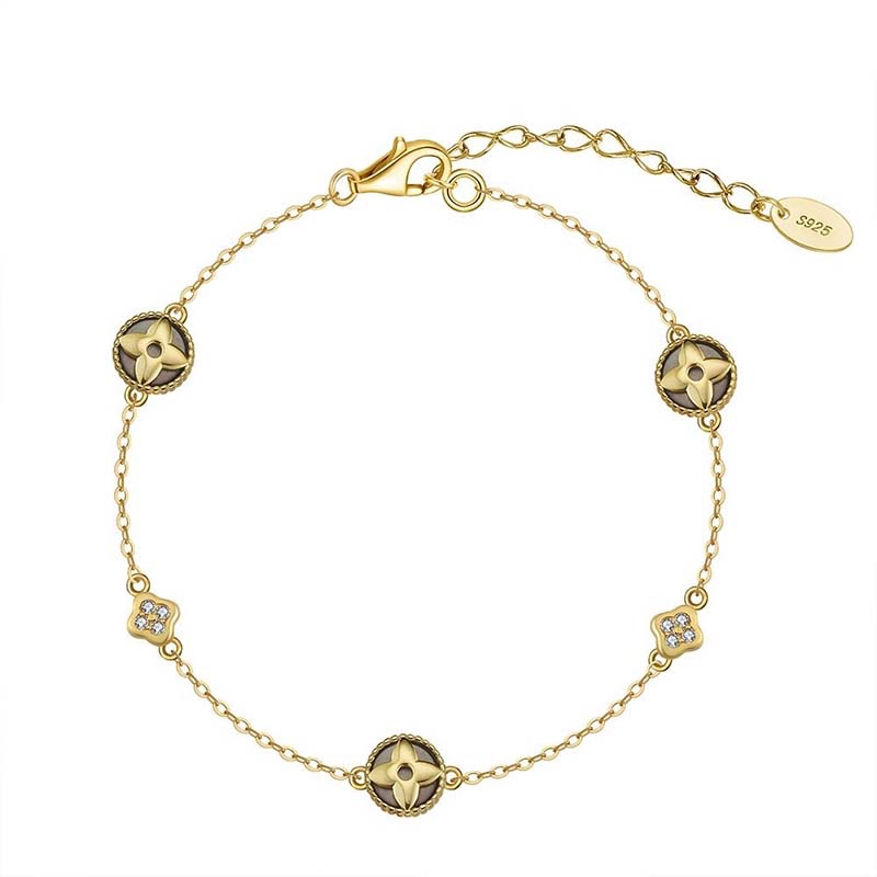 Gilded/Silver Four-Petal Flower Diamond-Accented Bracelet