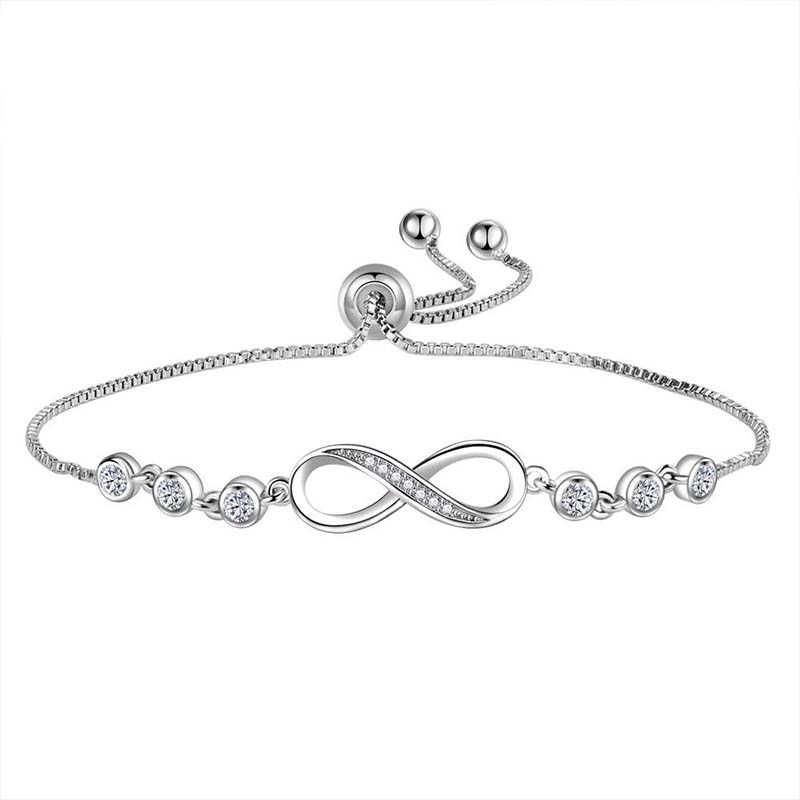 Silver-Plated Full-Diamond Infinity Symbol Slider Bracelet