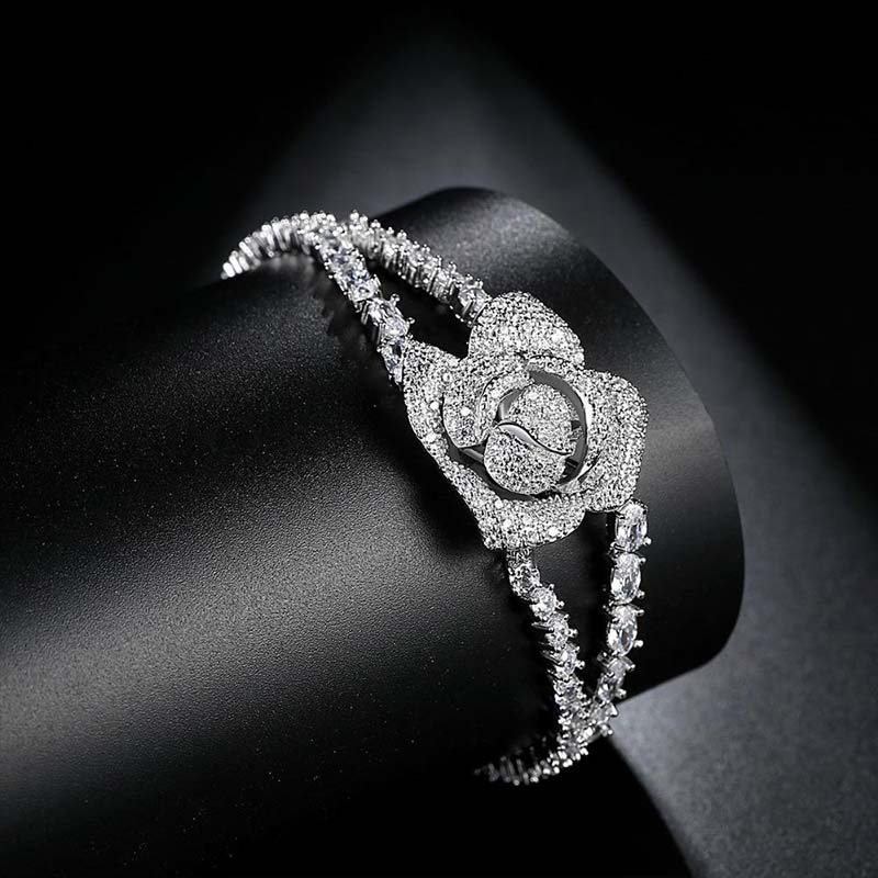 Second image of Full-Diamond 3D Rose Double-Layer Bracelet