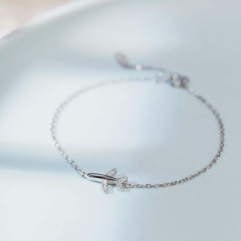 Second image of  S999 pure silver small airplane zircon bracelet
