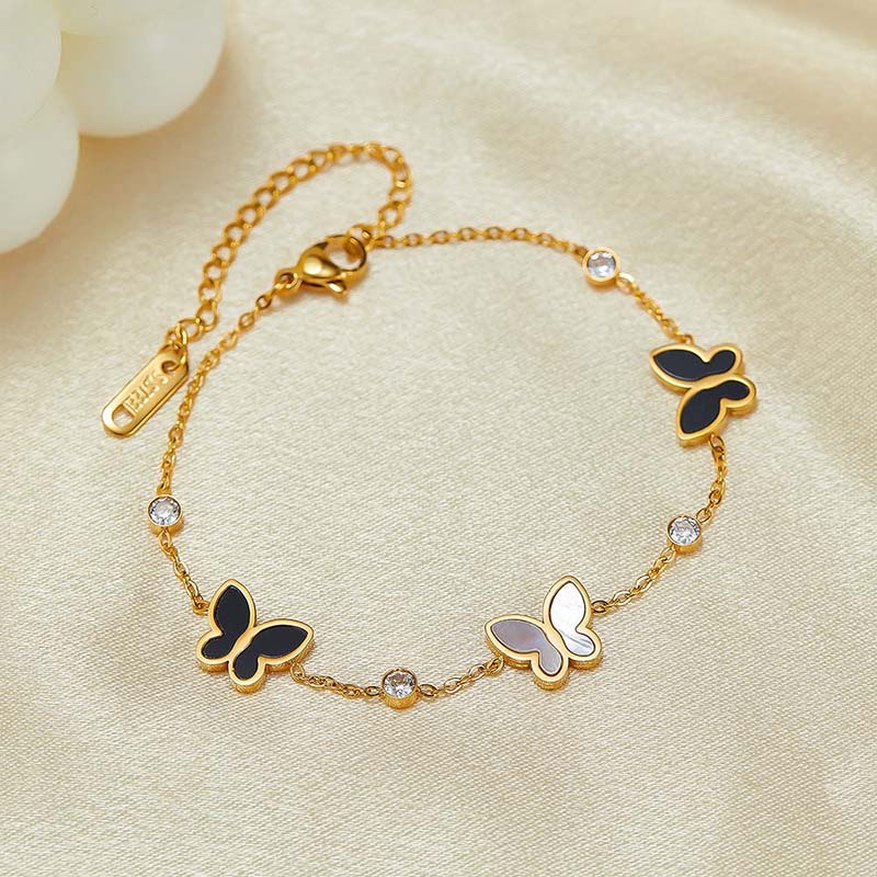 Second image of Gold-Tone Butterfly & Zircon Thin-Chain Bracelet