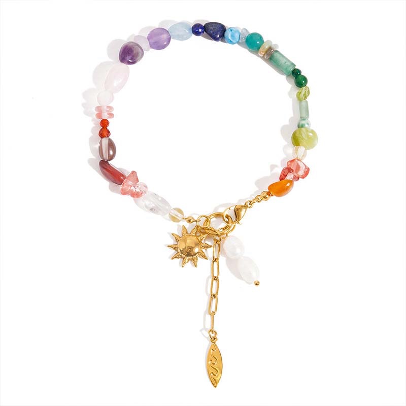 mixed natural colored gemstone piece with a retro pendant