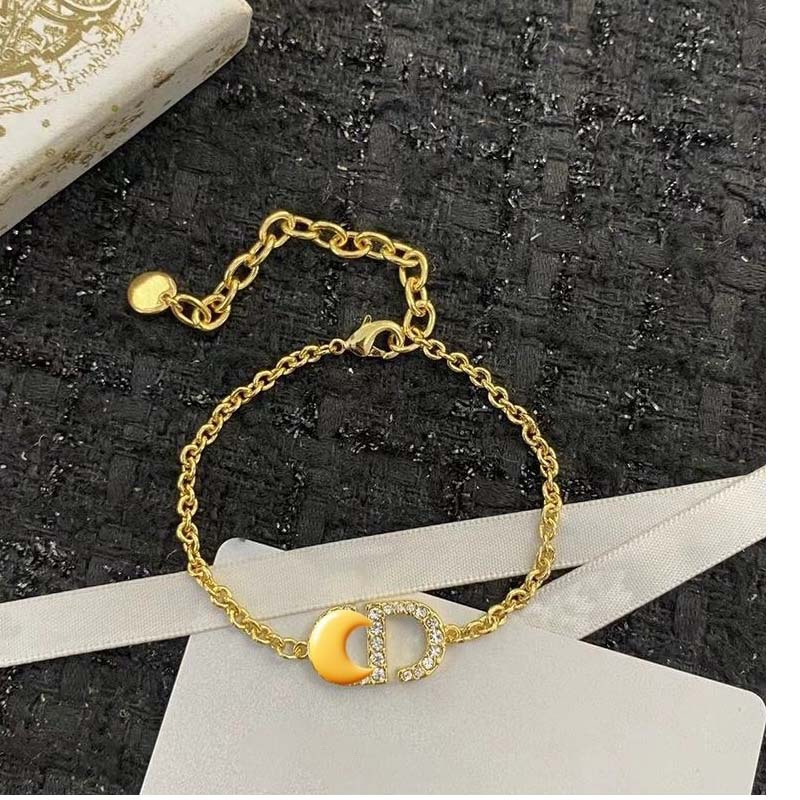 Gilded Moon & Crystal Initial Bracelet