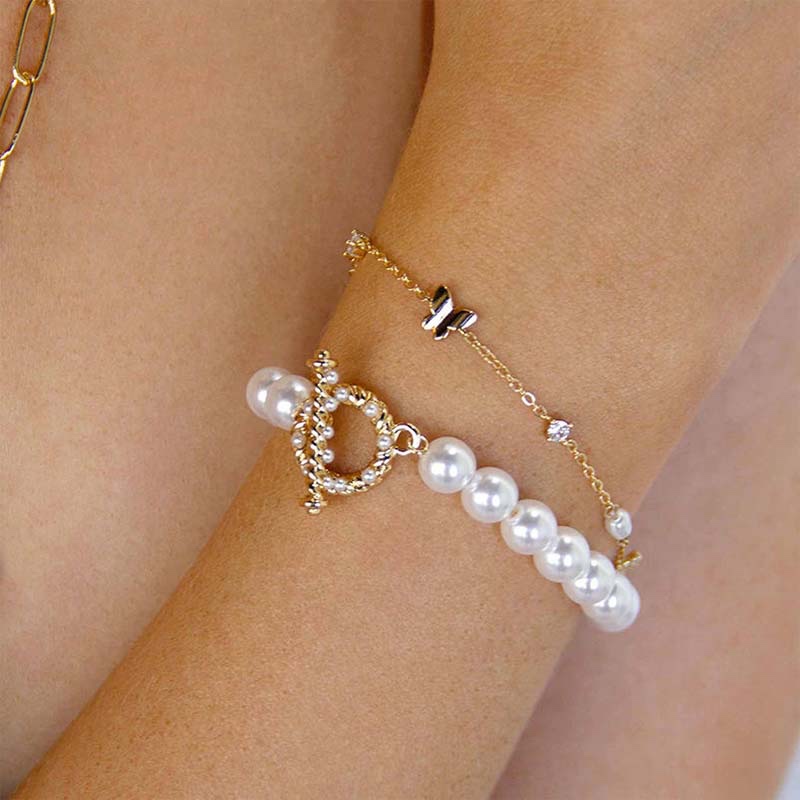 Second image of Whimsical Butterfly & Floral Gold Bracelet