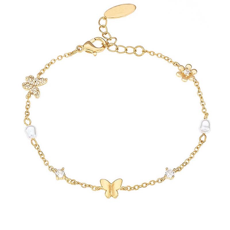 Whimsical Butterfly & Floral Gold Bracelet