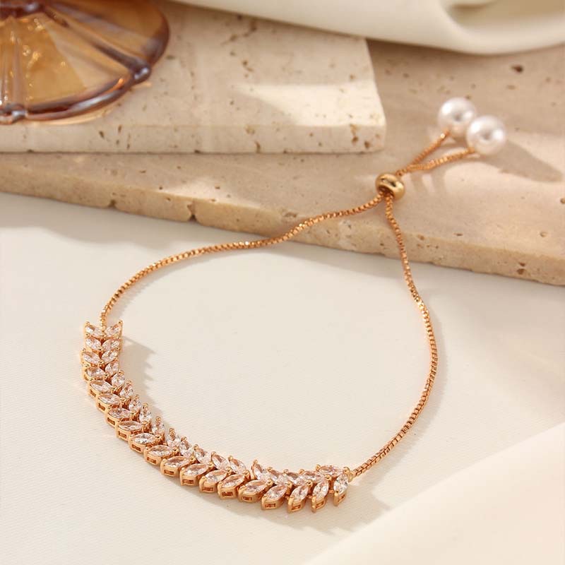 Rose Gold Leaf Cluster Adjustable Bracelet