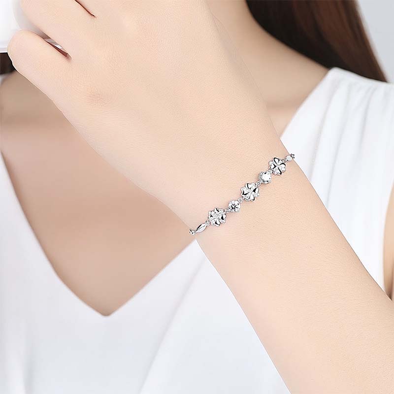 Silver Crystal Flower Bracelet