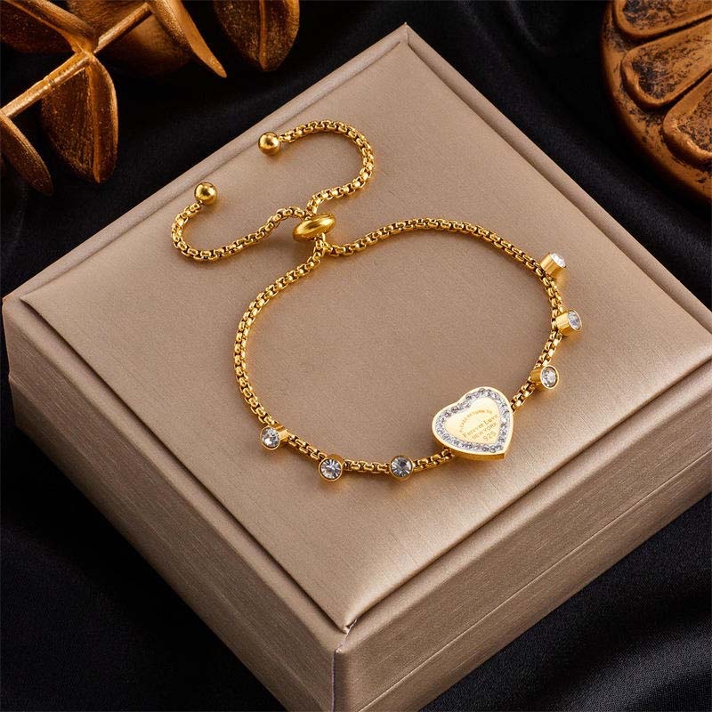 Gold Heart Crystal Adjustable Bracelet