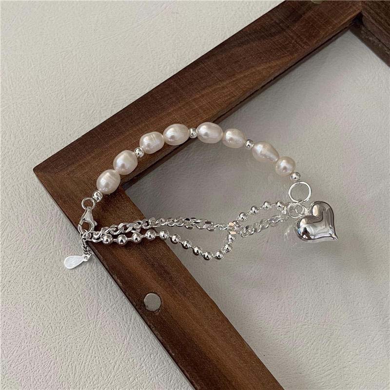 Second image of Pearl & Metal Chain Bracelet with Heart Pendant,