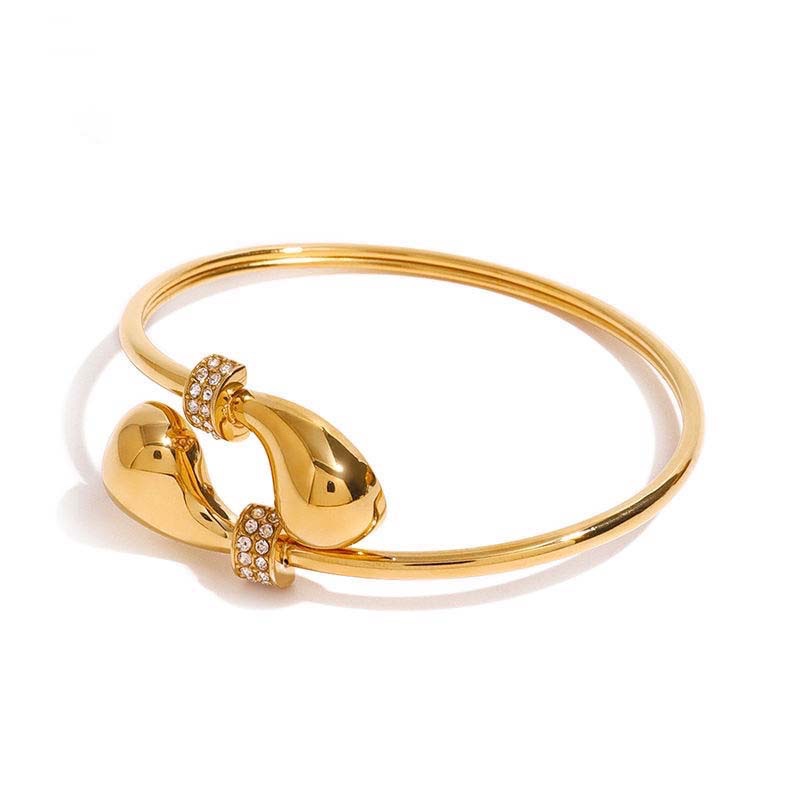 gold waterdrop diamond-embellished open bangle