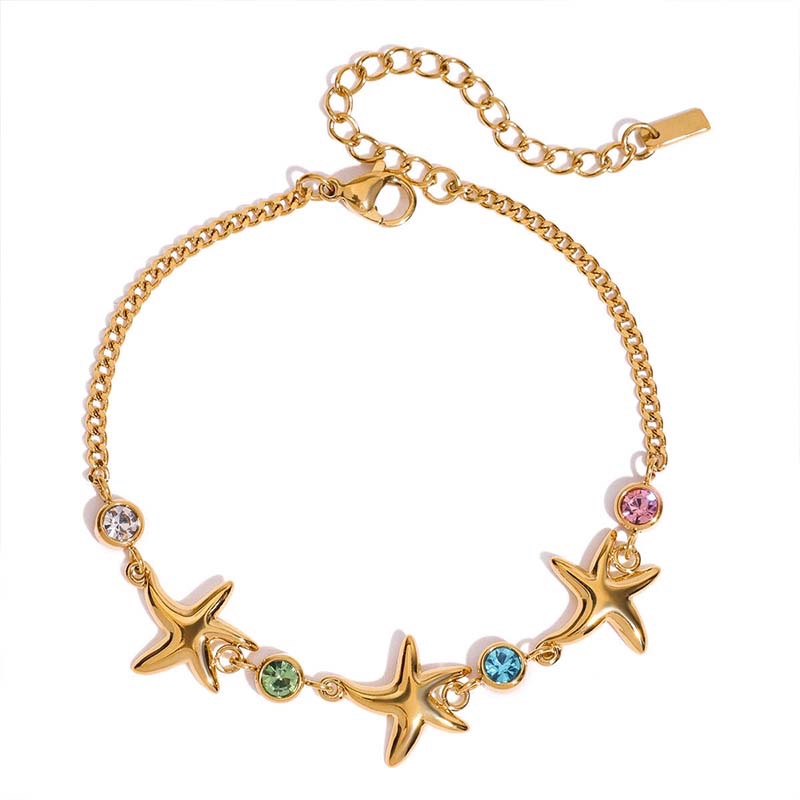gold starfish colorful diamond bracelet