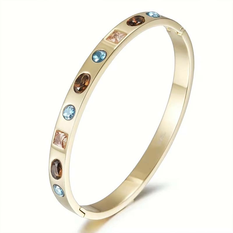 colorful gemstone mixed thin-band clasp bangle