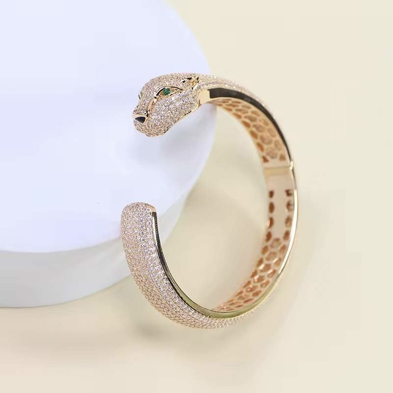 Second image of cheetah-head full-diamond open bangle