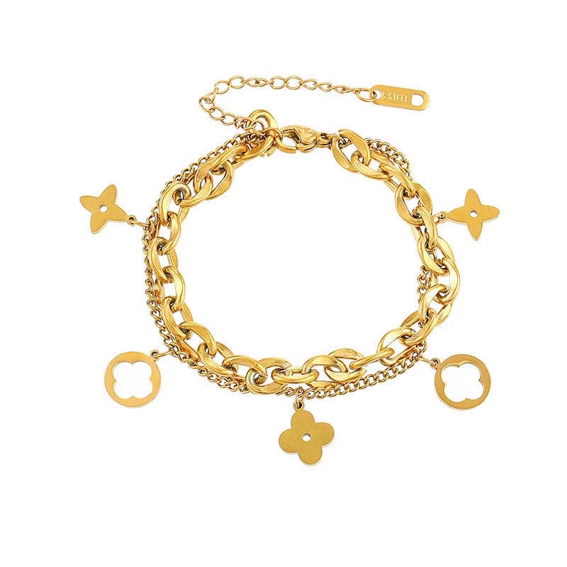 gold multi-layer chain pendant bracelet