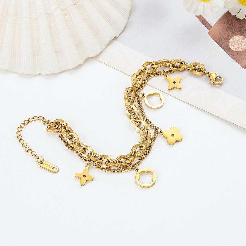 Second image of gold multi-layer chain pendant bracelet