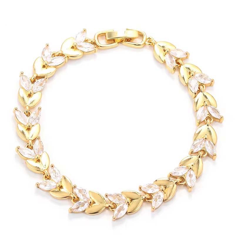 Second image of floral-leaf shaped diamond-embellished bracelet