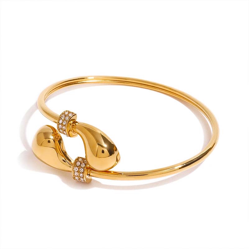 stainless steel gold-plated teardrop diamond-embellished open bangle