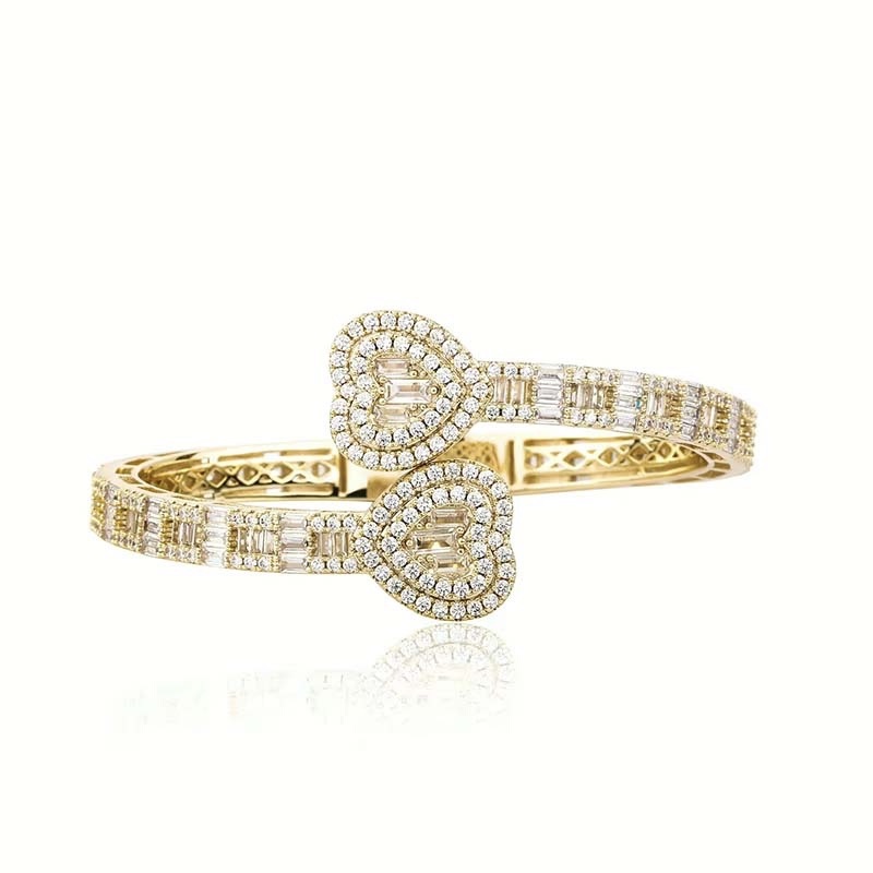 Heart-Shaped Full-Diamond Open Bangle
