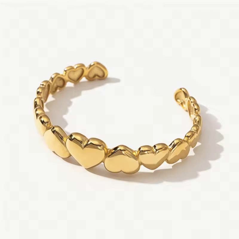 Heart Patchwork Polished Open Bangle