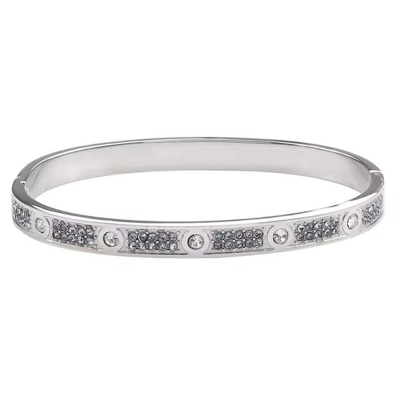 Second image of Fully Diamond-Inlaid Textured Metal Open Bangle