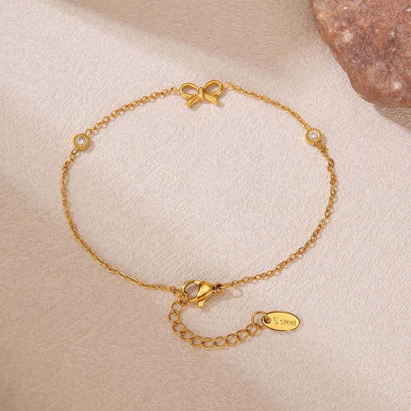 Second image of Bowknot Diamond-Accent Thin Chain Bracelet