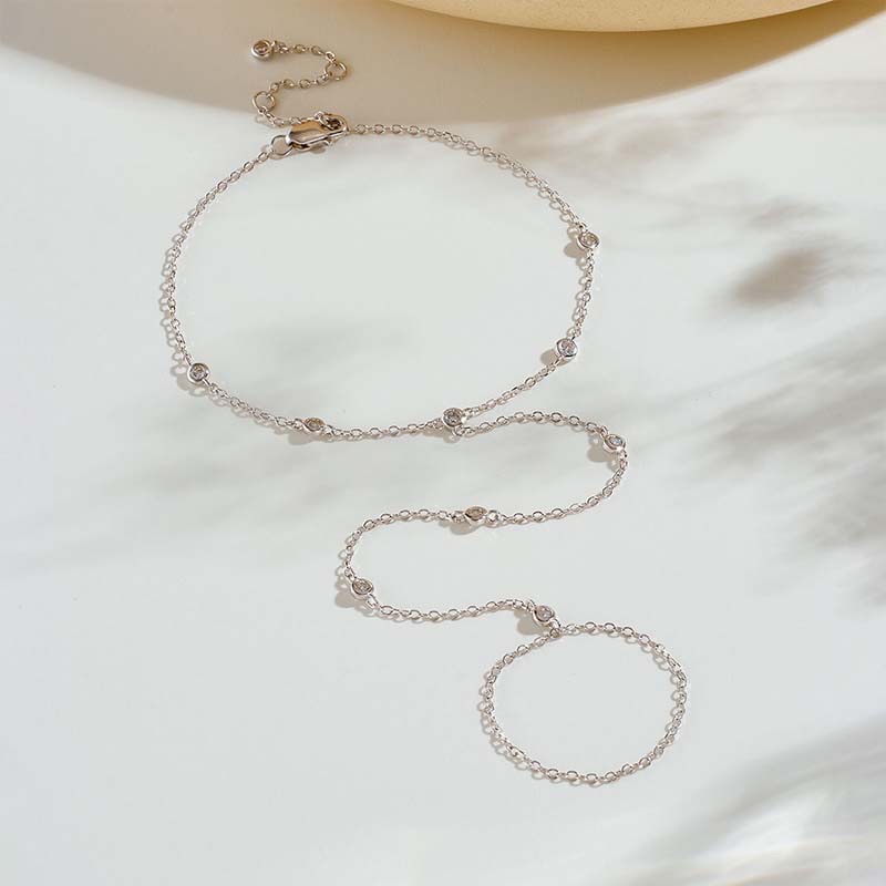 Second image of Silver Slim Chain Bracelet with Small Diamond Accents
