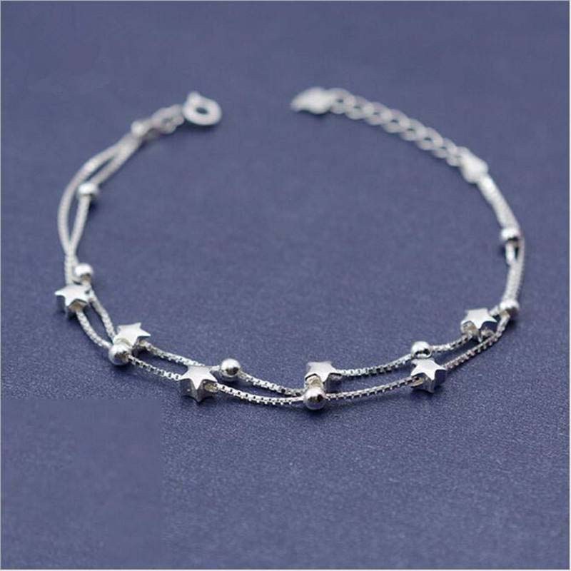 Double-Layer Star & Bead Slim Chain Bracelet