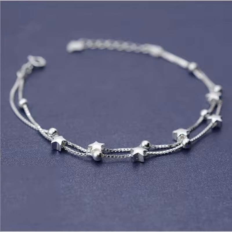 Second image of Double-Layer Star & Bead Slim Chain Bracelet