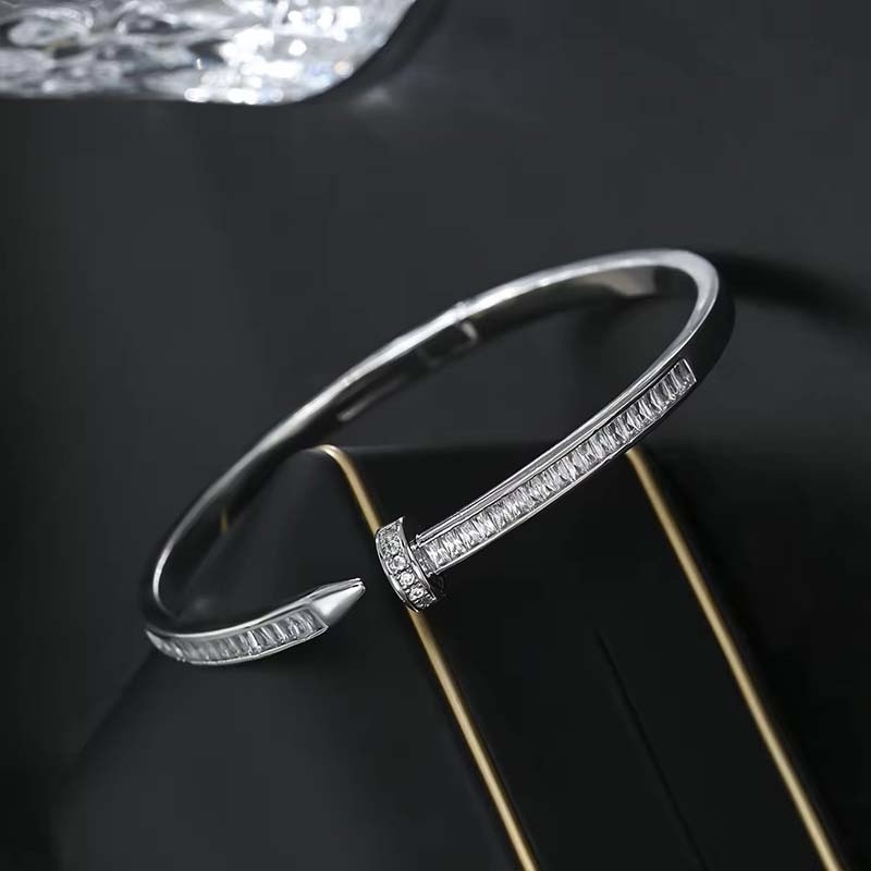 Second image of Nail-Inspired Full-Diamond Open Bangle