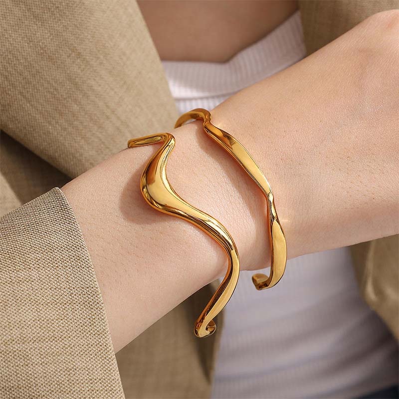Wave Double-Loop Open Bangle