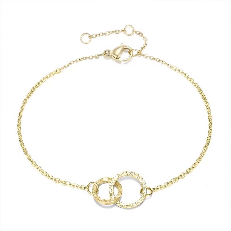 Textured Double-Ring Thin Chain Bracelet