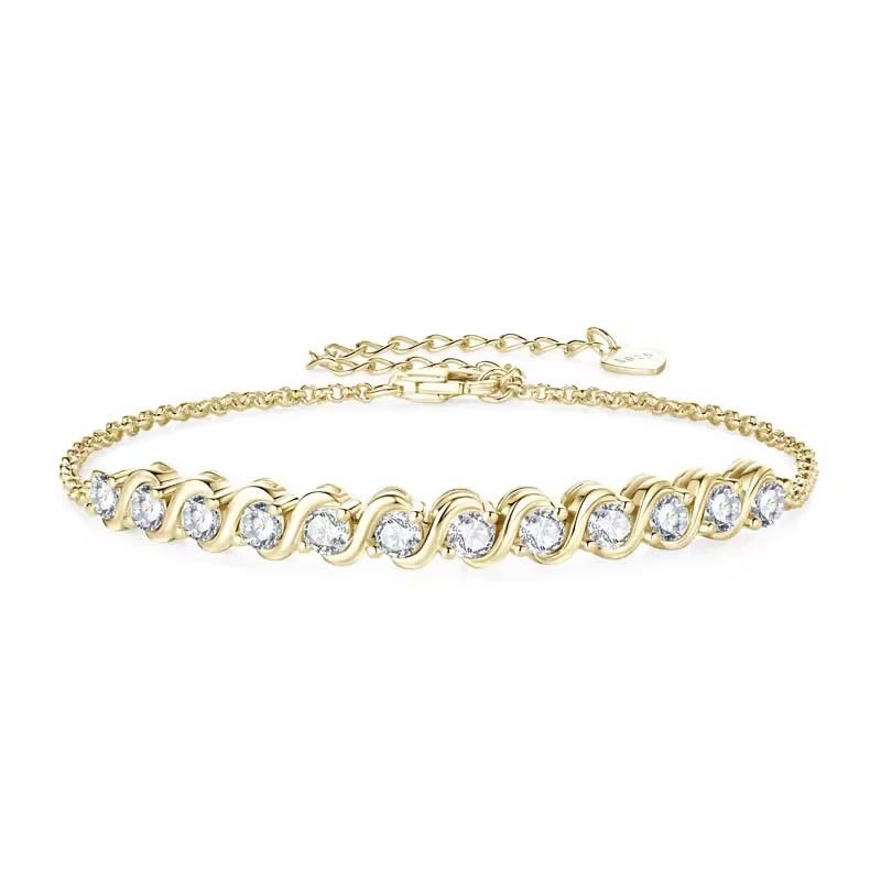 Twisted Diamond-Embedded Thin Chain Bracelet