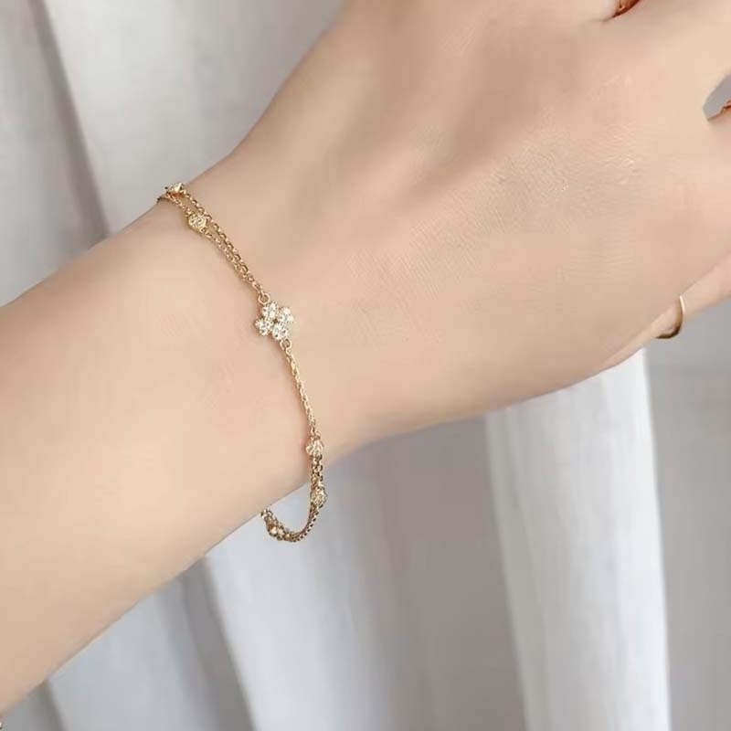 Second image of Double-Chain Four-Leaf Flower Diamond-Embedded Bracelet