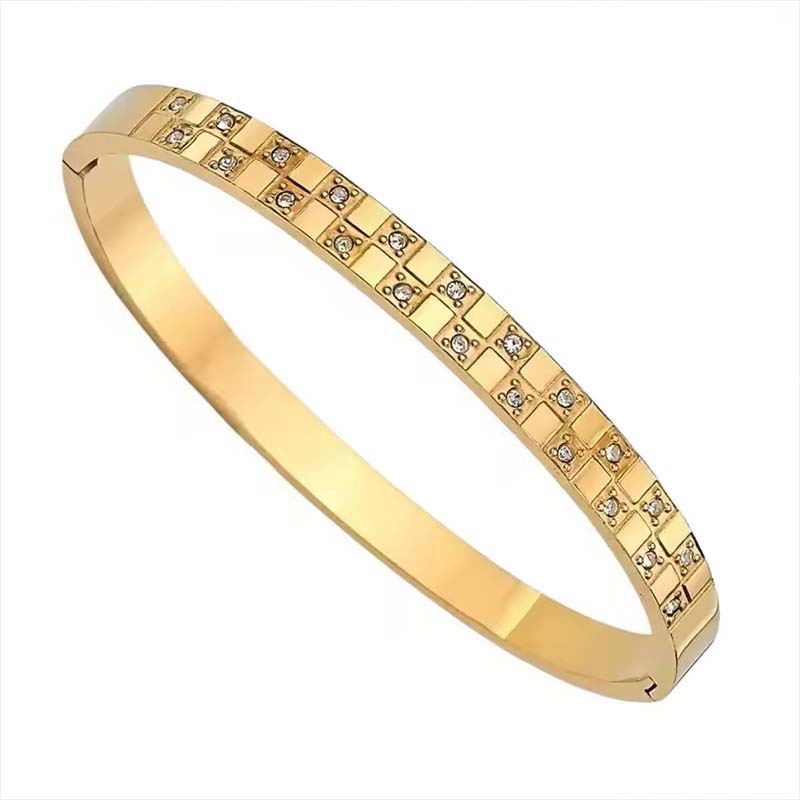 Gold-Tone Grid-Pattern CZ Bangle