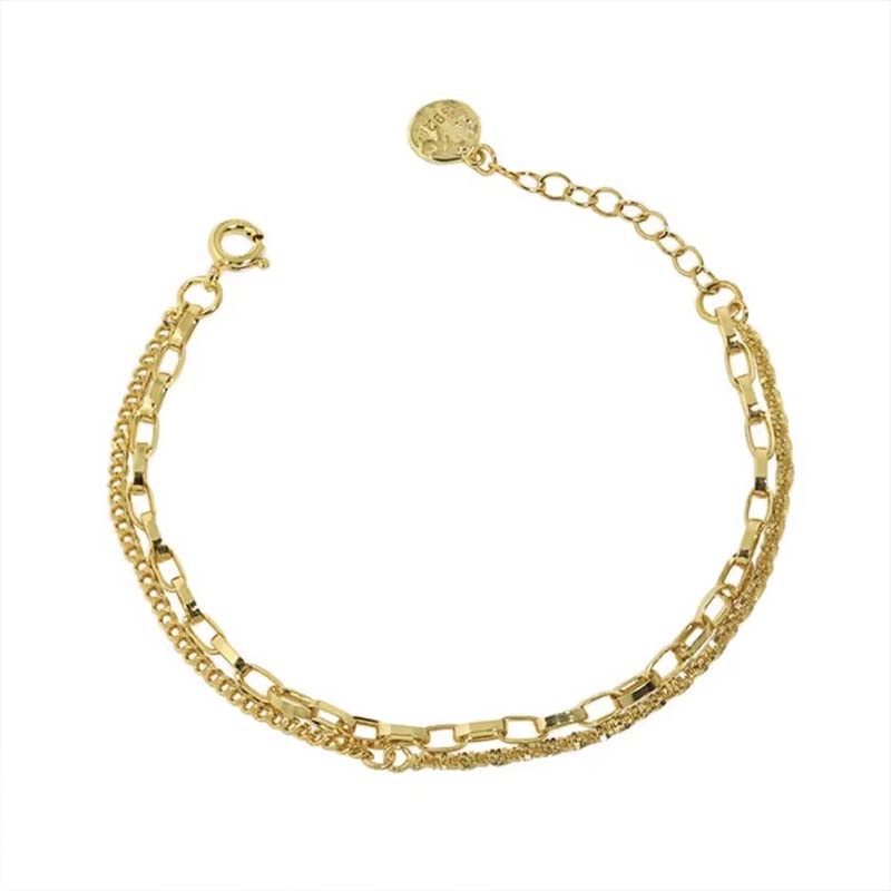 Double-Layer Chain Stacked Diamond-Accented Bracelet