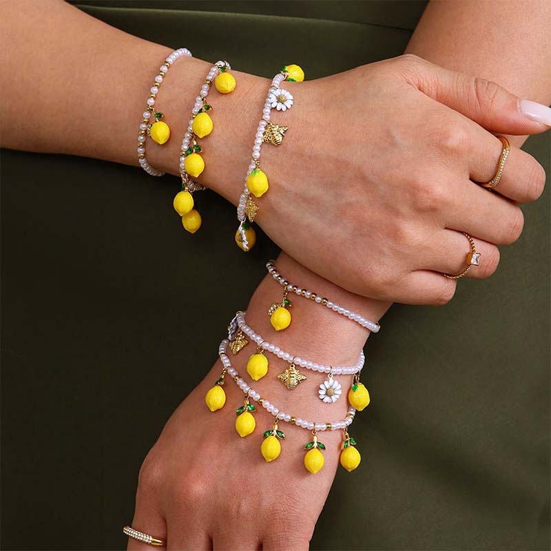 Lemon Accent Beaded Bracelet Set